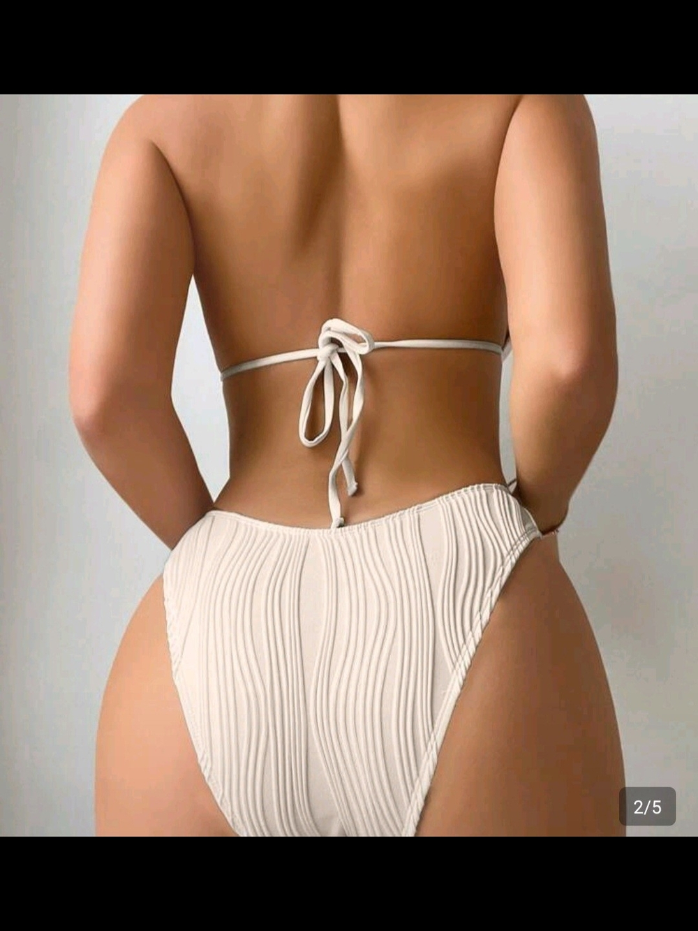 Cream Textured Ribbed Bikini Set - Picture 3 of 3